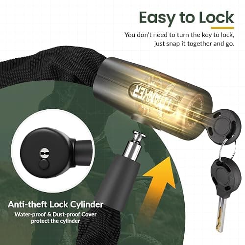 Titanker Bike Chain Lock with Keys, 3.3 Feet Security Heavy Duty Anti-Theft Bicycle Chain Locks for Bike, Motorcycle, Bicycle, Door, Gate, Fence, Grill (6mm, 8mm, 10mm Thick Chain) - Black-8mm Chain thumbnail 4