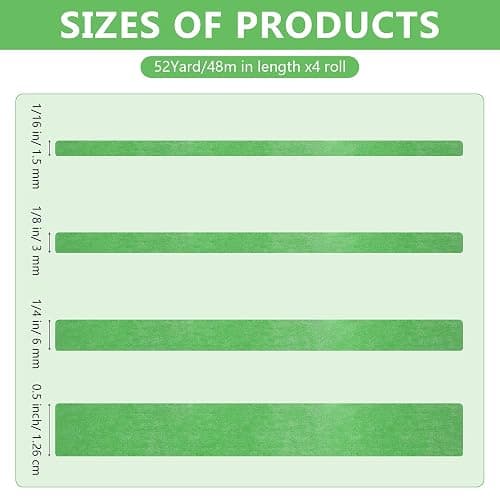 Epakh 4 Rolls Pinstripe Tape, Masking Tape in 1/16, 1/8, 1/4 and 1/2 Inch Wide, for Painters Automotive DIY Car Auto Paint Art(Green,52 yd) thumbnail 2