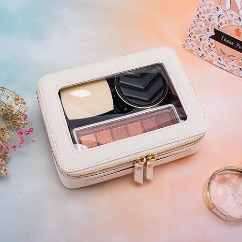 Aveniee Clear Makeup Bag Organizer, Travel Toiletry Bag Cosmetic Case for Women, Portable Make Up Skincare Pouch Car Organizer Bag with Zippers for Essentials,White thumbnail 7