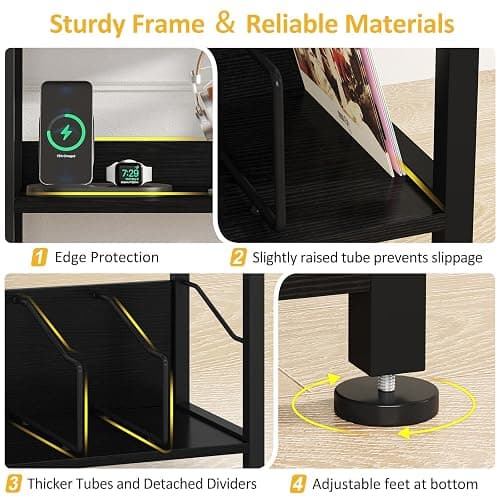 Hosfais 3 Tier Record Player Stand, Retro Vinyl Record Storage End Table Records for Living Room Bedroom (Black) thumbnail 5