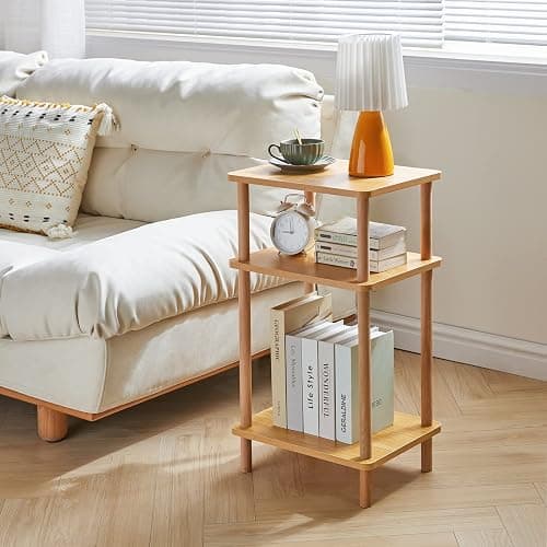IBUYKE 3-Tier Side Table, Solid Wood Tall End Table with Storage Shelves, Nightstand Bedside Table for Living Room Bedroom Office, No-Tool Assembly, Natural UWST003N - Natural - 11.42" x 15.35" x 26.96" thumbnail 2