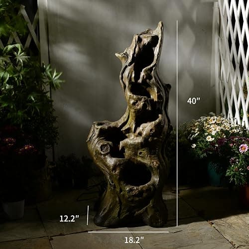 Sunlinua Water Fountain Outdoor 5-Tiers Large Cascading Realistic Tree Trunk Natural Waterfall Outdoor Fountains Resin Imitation Wood with LED Lights for Garden, Patio, Porch thumbnail 2
