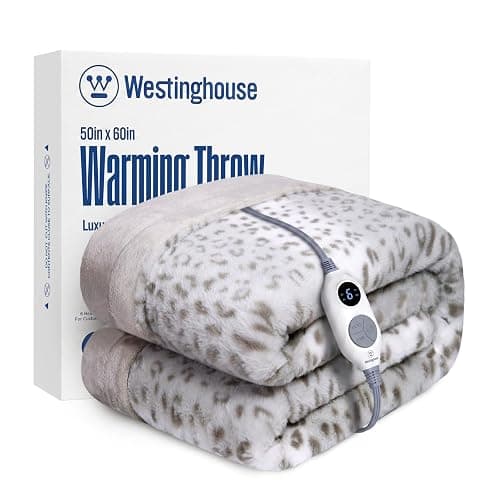Westinghouse Heated Throw Blanket, 50"x60", Grey Leopard, ETL Certified | 6 Heating Levels, 2-10 Hours Auto-off, Overheat Protection, Luxury Faux Fur to Flannel, Machine Washable, Couch Bed Office - Image 1