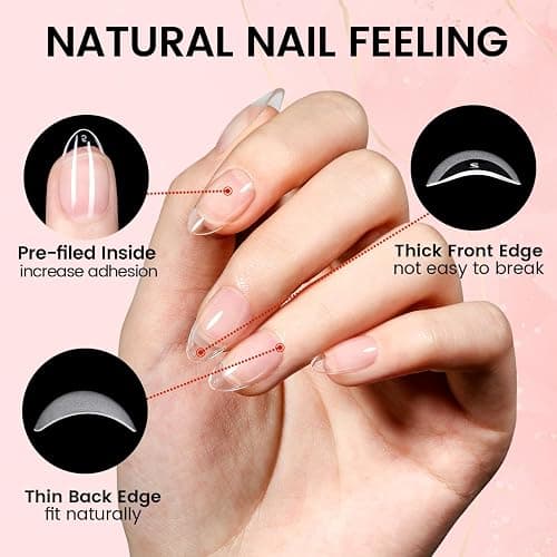 AILLSA Nail Extension Kit Short Almond Nail Tips 240pcs for Starters | 2 In 1 Nail Glue Base Coat and Nail Dehydrator, Nail Extension Kit with Nail Lamp Top Coat for Starters thumbnail 6