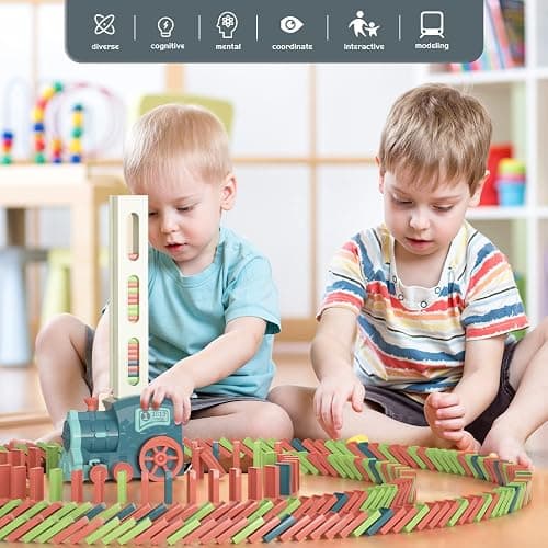PREPHY Domino Train Toys Kids Games - Automatic Stacking Creative Game 3+ Year Old - Stem Montessori Toy for Boys 4-6 - Summer Autistic Christmas Birthday Gifts 5 6 Toddler Ages 4-8 thumbnail 4