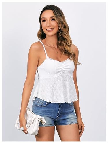 SOLY HUX Women's Peplum Tops Summer Casual Ruched Flowy Going Out Top Spaghetti Strap Tank Camisole thumbnail 3
