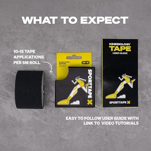 SPORTTAPE Kinesiology Tape, 5cm x 5m, Black - Waterproof, Hypoallergenic | Water Resistant, Hypoallergenic Physio Tape for Muscle Injury Recovery, Sports Strapping, Knee Pain, Joint Support & Blisters thumbnail 7