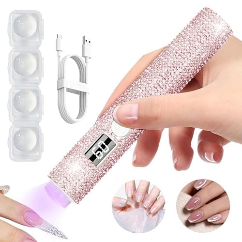 peccera Handheld UV Light for Gel Nails, Glitter UV Nail Lamp, Cordless Portable Mini Gel Nail Lamp for Fast Curing, Rechargeable LCD Polish Nail Dryer for DIY Manicure Decor - Pink Diamond - Image 1
