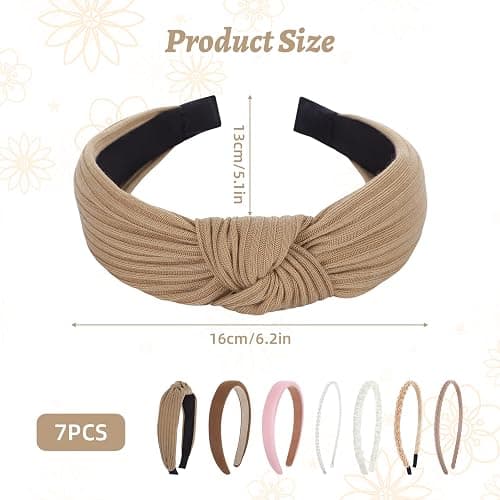 7 Stück Haarreifen Damen Set, Haarreif Braun, Breit Headband, Verschiedene Modelle, Perlen Stirnbänder, Vintage, Waldstil, Haarbänder Haar-Accessoires für Mädchen thumbnail 2