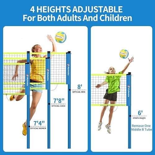 Portable Outdoor Volleyball Net Set for Backyard Beach with Adjustable Poles, Durable 20ft/32ft Net, Soft PU Volleyball & Pump, Carry Bag - Easy Set Up & Durable - 20ft - Blue + Blue thumbnail 4