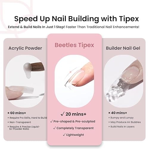 Beetles Tipex Instant Apex Nail Tips,Square Short Pre-Building & Pre-Etched Thicker Acrylic Nails Strong Full Cover False Nail Extension Press-on Nails,192 Pcs 16 Sizes thumbnail 4