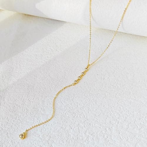 LULII Lariat Gold Necklace for Women Trendy Dainty 14k Gold Plated/Silver Layered Chain Drop Necklaces Y-Shaped Necklace Jewelry for Women Gifts thumbnail 6