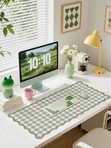 ohisxiacy Scalloped‌ Green Checkered Desk Mat Cute Pastel Large Gaming Mouse Pad Gingham Kawaii Cottagecore ‌Vintage‌ Girly Keyboard Computer Mat Aesthetic Desk Pad Accessories Office Decor for Women thumbnail 2