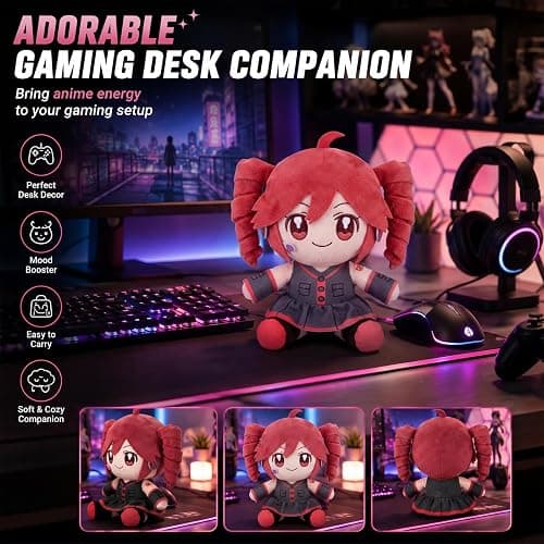 Collectible Pink Drill Twin Tail Girl Plush 22cm, Cute Anime Plush Character with 3D Twin-Drill Hair, Red and Black Outfit Figure Stuffed, Soft Anime Plushie Pillow Gift for Fans & Collectors thumbnail 6