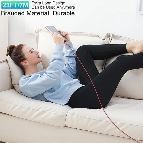 20FT Extra Long USB A to Lightning Charger Cable for iPhone, Nylon Braided 20FT Lightning iPhone Charger Cord Fast Charging, Long 90 Degree Lightning Cable for iPhone 14 Pro Max/14/13 Pro/12/11/X/XS thumbnail 3