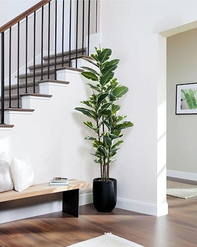 FLOWORLD Artificial Rubber Tree Plant 6ft Tall Faux Ficus Tree Potted Fake Tropical Plants Decorative House Plants Large Floor Artificial Trees for Home Office Decor, Without The Pot thumbnail 7