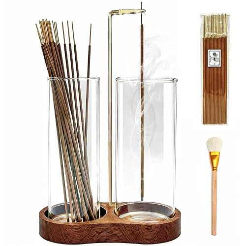 Ceremony Incense Holder, 2 in 1 Wooden Incense Holder for Sticks, Anti-ash Incense Burner with Glass Ash Catcher for Meditation Yoga Spa Room Decor - Image 1