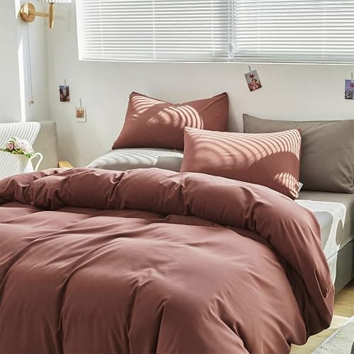 Cottonight Brick Red Comforter Set King Marroon Bedding Comforter Set Solid Modern Cotton Blackish Red Blanket Quilts Soft Simple Modern Breathable 3 Piece Hotel Quality Comforter Set for Women Men thumbnail 5
