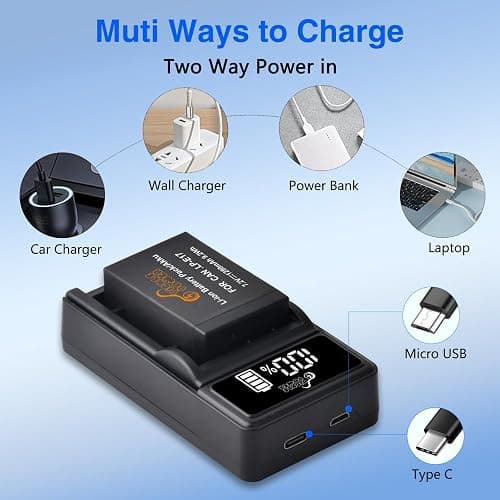 Pickle Power LP-E17 Battery 2-Pack and LED USB Charger for Canon EOS R50 R8 R10 RP, Rebel T8i T7i T6i T6s SL2 SL3, EOS M3, M5, M6, 200D, 77D, 750D, 760D, 800D, 8000D, KISS X8i Camera thumbnail 6