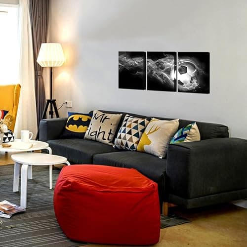 Biuteawal 3 Piece Sport Canvas Wall Art Football Soccer Picture Printed Canvas Painting for Teenager's Boys Bedroom Decor Black White Home Office Living Room Artwork 12x16inchx3pcs thumbnail 4