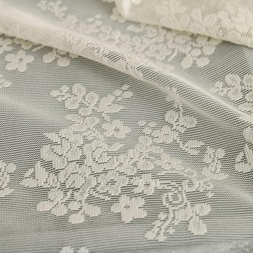 YJ YANJUN Ivory Lace Shower Curtain - Shabby Chic Flower Shower Curtain with Attached Valance, Luxury Lace for Bathroom, Farmhouse Bath Curtains, 72 x 72 Inch, Light Beige thumbnail 8