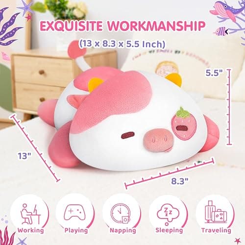 Mewaii Strawberry Cow Plush Pillow Cute Plushies, Squishy & Huggable, 13 in | Cuddly Cow Stuffed Animal Pillow, Low-Shedding, PP Cotton Fill, Machine Washable, Desk Decor, Gift For Kids & Cow Lovers thumbnail 3