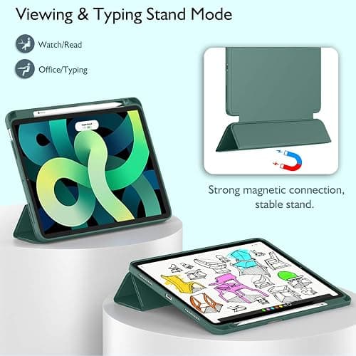 ZryXal iPad Air 11 Inch Case M3 (2025) / M2 (2024), iPad Air 5th (2022) / 4th Generation (2020) 10.9 Inch - Smart Cover with Pencil Holder and Soft TPU Back, Auto Wake/Sleep (New Midnight Green) thumbnail 4