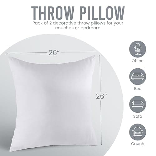 Utopia Bedding Throw Pillows Insert (Pack of 2, White) - 26 x 26 Inches Bed and Couch Pillows - Indoor Decorative Pillow thumbnail 3