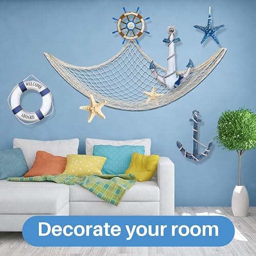 Sukh 2PCS Fish Net Decorative - Fish Net Decorations Decorative Netting Nautical Fishnet Table Runner Nets Netting Fishnet Ocean Party Rope Decoration thumbnail 5