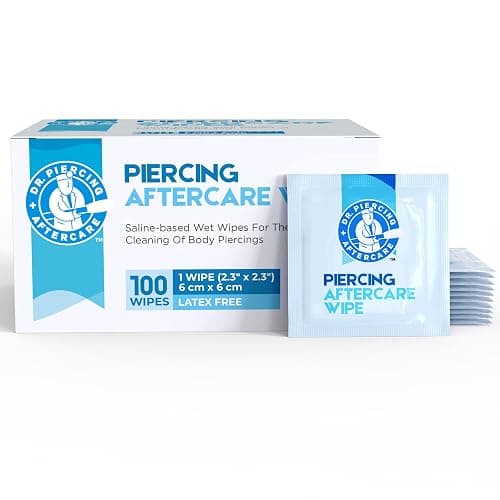 Dr. Piercing Aftercare Wipes – Piercing Aftercare | Saline Solution for Piercings - Keloid Bump Ear Piercing Cleaner – Ears Lips Belly Nose Piercing Bump - Piercing Hole Cleaner (100 Count) - Image 1