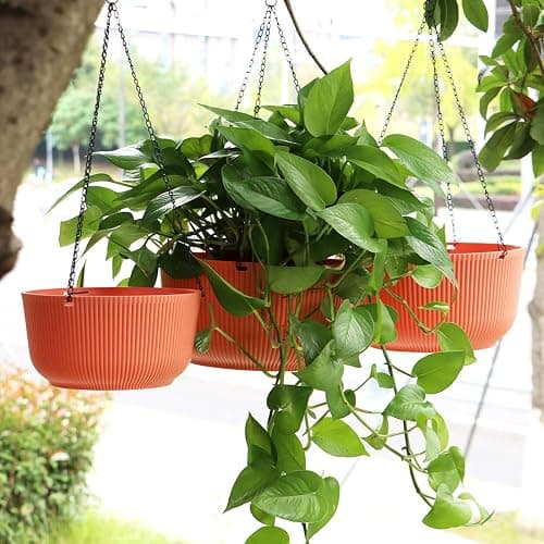 RooTrimmer Hanging Planters 9/10/11 Inch for Indoor Plants, 3 Pack Plant Hanger Outdoor with Drainage Holes, Self Watering Hanging Basket Flower Pot for Garden Home Decor, Light Coral thumbnail 2