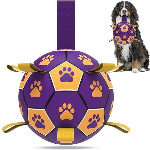 QDAN Extra Large Dog Toys Soccer Ball - Durable Dog Balls for Extra Large Dogs with Straps, Interactive Dog Tug Toy with Strap for Tug of War (9 Inch) - Image 1