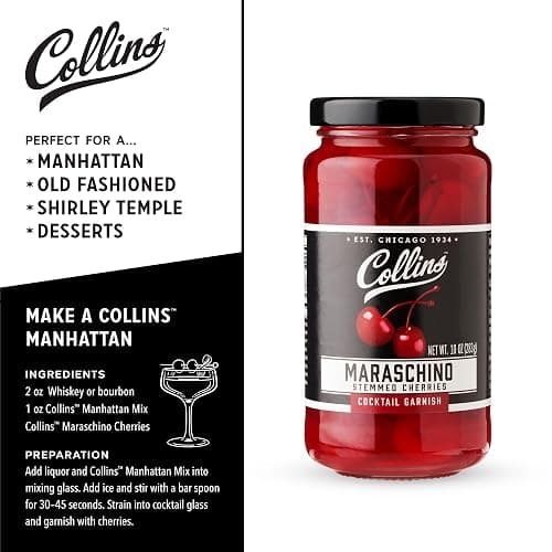 Collins Stemmed Maraschino Cocktail Cherries - Royal Anne Cherries Garnish for Cocktails, Manhattan and Old Fashioned Mix, 10oz thumbnail 3