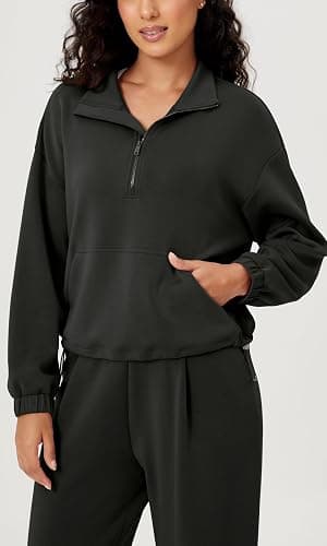 ODODOS Women's Modal Soft Cinchable Sweatshirts Half Zipper Funnel Neck Oversize Pullover with Pockets thumbnail 2