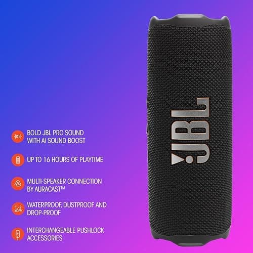 JBL FLIP 7 (White) Waterproof Portable Speaker Bundle with X-Halo Hardcase (Black) thumbnail 9