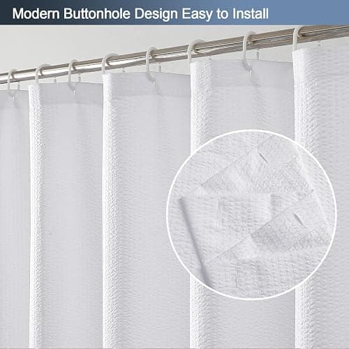 OWENIE White Shower Curtain for Bathroom 72x72 Inch, 3D Embossed Textured Waffle Fabric Shower Curtains, Soft Hotel Farmhouse Style, Water Repellent, Machine Washable, White, 72" W x 72" L thumbnail 4