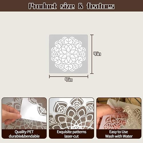 Mandala Stencils for Painting, Small Diwali Rangoli Stencils for Crafts on Wood Wall Furniture Fabric Tile Rock Mat, Plastic Drawing Templates for Diwali Decorations DIY Projects & Home Decor thumbnail 3