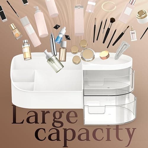 Makeup Organiser, Large Capacity Cosmetic Organisers for Beauty Skincare Jewelry, Make Up Storage Cosmetic Dressing Table Organiser Makeup Box with Drawer for Bedroom Bathroom Dresser Office (White) thumbnail 3