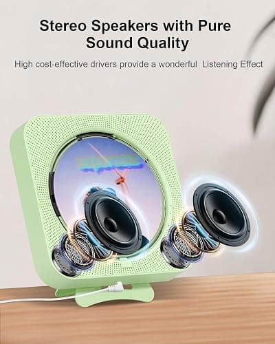 CD Player Portable Bluetooth Desktop CD Player for Home, Mini Cute CD Players for Kids, Built-in Dual Speakers and LED Display with Remote Control, Supports CD/FM Radio/USB/AUX/Timer/Repeat (Green) thumbnail 9