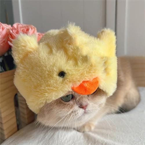FOSDICK Cat Hat with Ear Holes Soft Plush Chick Pig Design Hats for Cats Funny Hat Cat Outfit Kitten Costume Warm Winter Accessory Soft Small Pet Headwear for Photoshoots and Parties (Yellow, Pink) thumbnail 5