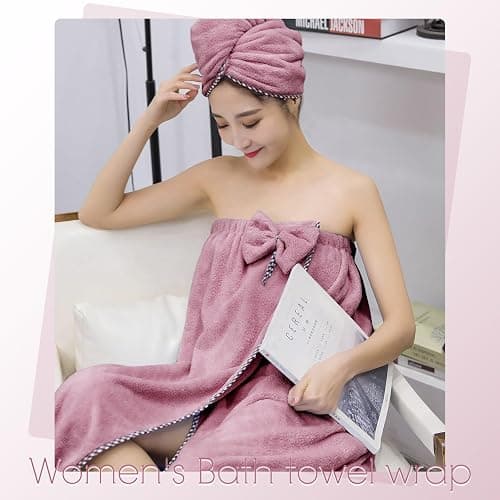 KOIKEY Women's Microfiber Bath Towel Wrap with Hair Towel | Soft adjustable body wrap with super absorbent microfiber fabric for quick drying hair and shower use thumbnail 2