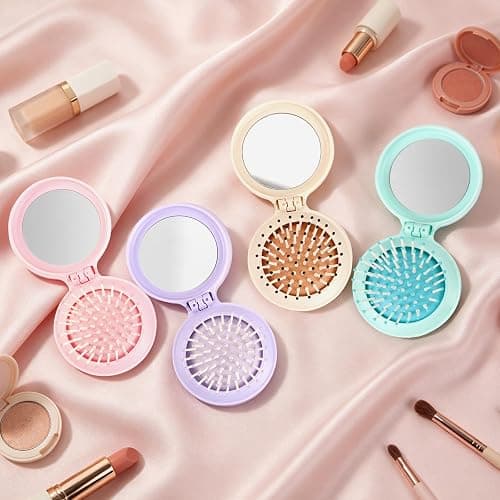 Jurrissa Folding Hair Brush with Mirror for Women Men and Kids，Portable Compact Hair Brush for Purse Pocket Bags, Travel Size Foldable brush with Case, Easy to Carry(Pink) thumbnail 9