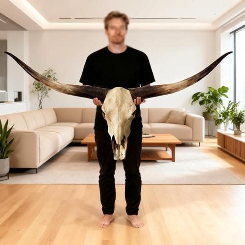 JUNTHORB 70in Longhorn Wall Decor, Extra Large Authentic Croissant,Cow Skull Wall Decor,cow horns, cow horn wall decoration, long horn skull,Handmade Farmhouse Decor - Image 1
