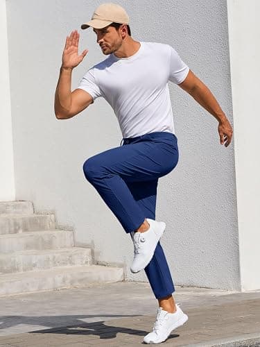 Runcati Mens Stretch Golf Pants Casual Slim Fit Dress Pants Elastic Waist Tapered Work Cropped Trousers thumbnail 4
