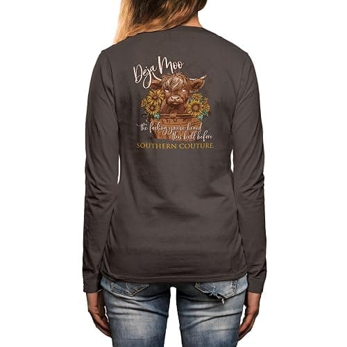 Southern Couture Deja Moo - Heard This Bull Before, Charcoal Grey Cotton Everyday Long Sleeve T-Shirt - Image 1