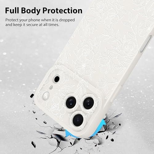 MZELQ for iPhone 17 Pro Case 2025, Silicone Floral Flower Rose Cute Pattern, Camera Protection Soft Slim Phone Cover for Girls Women -White thumbnail 2