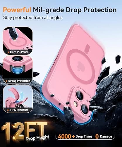 CANSHN Magnetic for iPhone 15 Case, Upgraded [Full Camera Protection] [Compatible with Magsafe] [Translucent Matte] Shockproof Protective Phone Case for iPhone 15 6.1" - Pink thumbnail 6