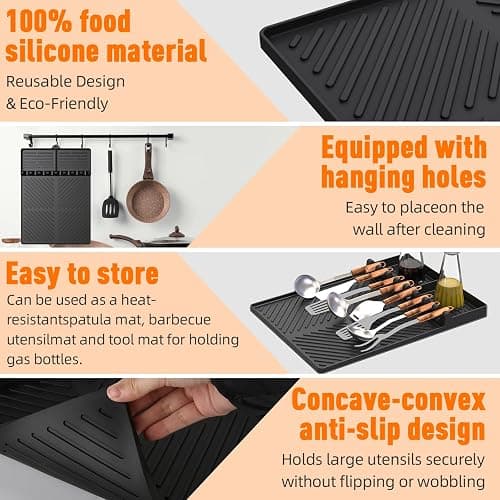Silicone Grill Mat Compatible with Blackstone, Black | Silicone Griddle Tools with Drip Pad, Spatula Mat, For Outdoor Grill Kitchen Counter thumbnail 5