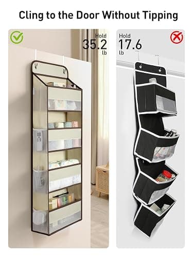 Yecaye Hanging Over the Door Organizer 1 Pack, 35.2lbs Load Toy Stuffed Animal Storage, Swing-proof Bathroom Organizers and Storage for Nursery Newborn Baby Essential Stuff Beige thumbnail 4
