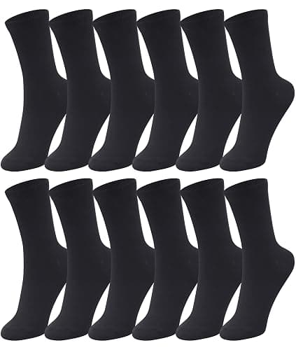 Duufin 12 Pairs Women's Crew Socks Mid Calf Lightweight Casual Gym Workout Plain Sock Ladies Crew Socks - Black - 5-9 - Image 1